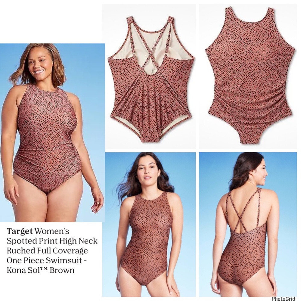 Kona sol 17 plus size spotted high neck one piece swimsuit NWT